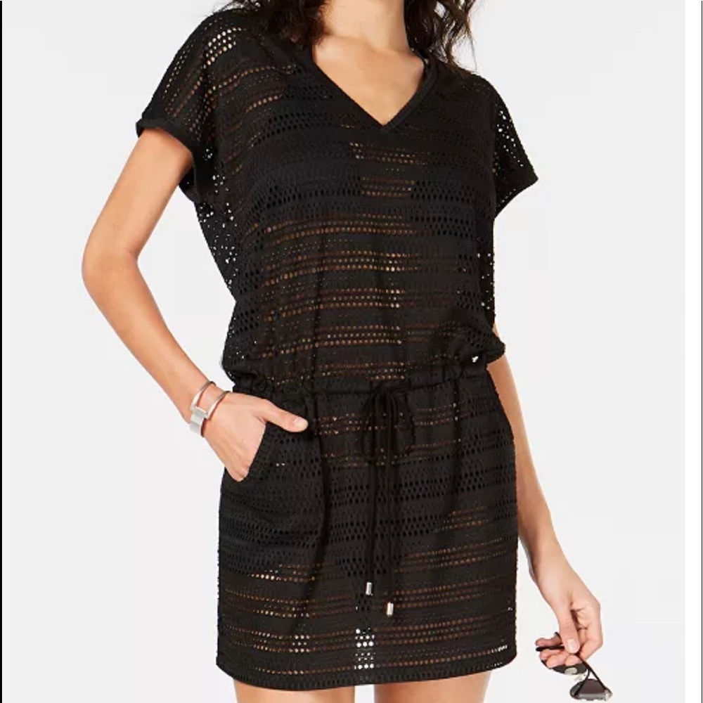 Calvin Klein crochet cover-up Drawstring Waist drawstring V-neck Navy size S/M